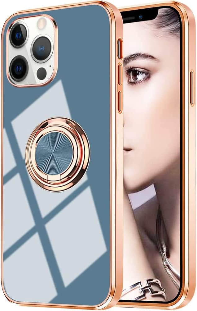 iPhone 13 Mini Marble Case With Golden Circle Magnetic Ring Grey