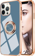 iPhone 13 Marble Case With Golden Circle Magnetic Ring Grey