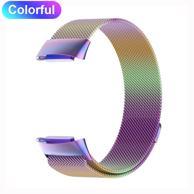 For Fitbit Charge 3 / 4 Milanese Wrist Band Straps Replacement Metal Magnetic Clasp (Rainbow)