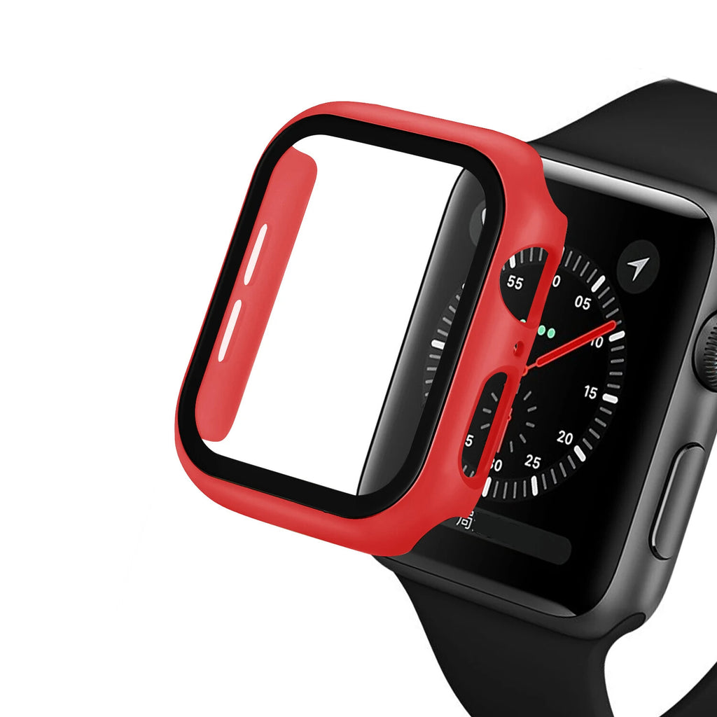 Apple Watch Series 9 8 7 6 5 4 3 Bumper Case Full Coverage Tempered Glass (42mm)