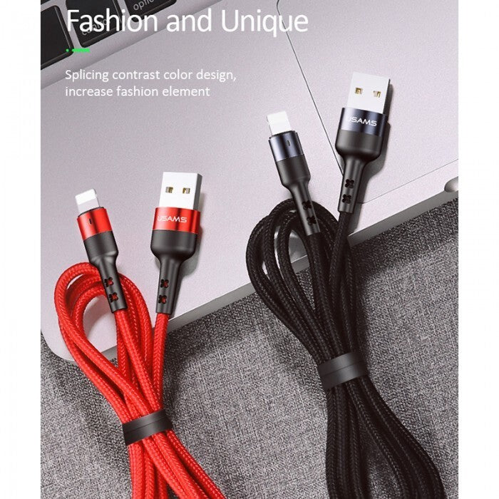 USAMS Braided USB To Lightning Fast Charging Cable Data Cord For iPhone iPad (Red)