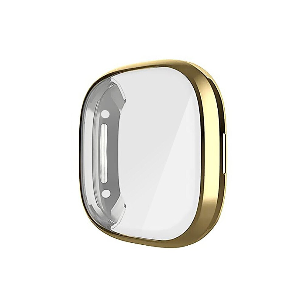 Shockproof Tempered Glass Cover TPU Case For Fitbit Versa (Gold)