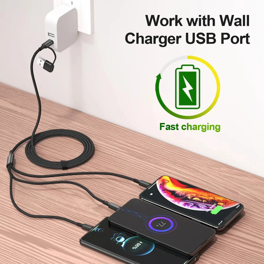 5 in 1 Multi Charger Charging Cable USB C/A To Type C/iPhone/Micro USB (Black)