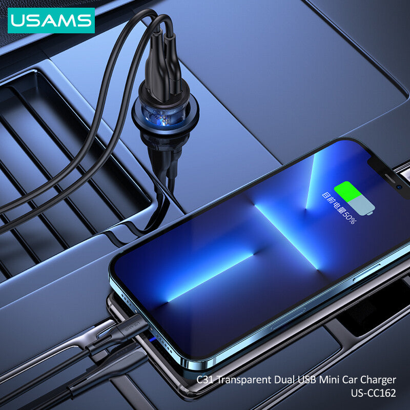 USAMS Fast Car Charger USB Quick Charger 2 Port Qualcomm QC3.0 Lighter Socket AU (Blue)