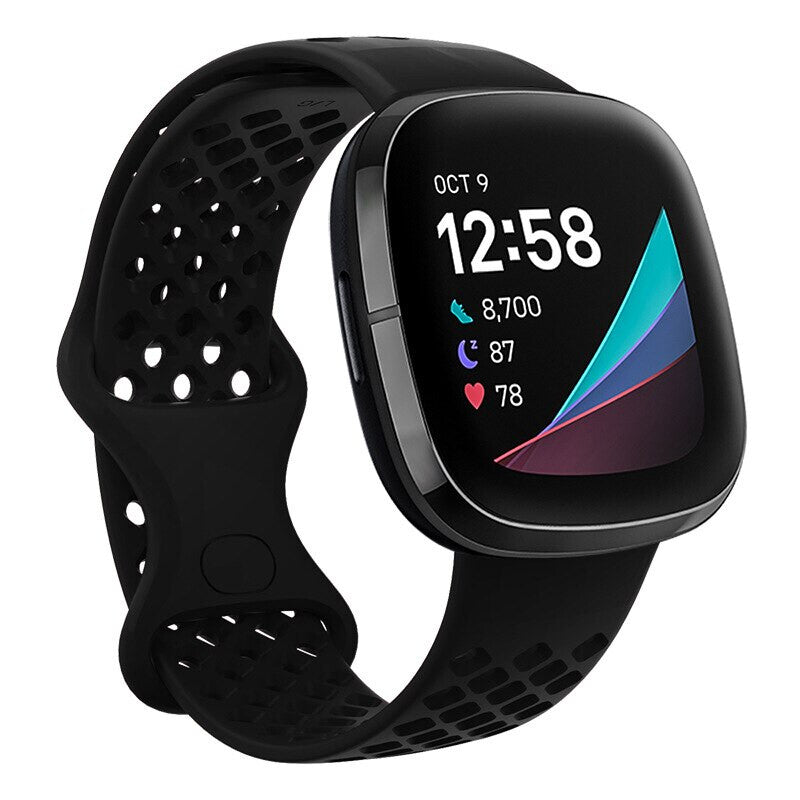Sport Dot Band Silicone Replacement Wristbands Breathable Waterproof Watch Strap with Air Holes For Fitbit Versa 3 (Small, Black)