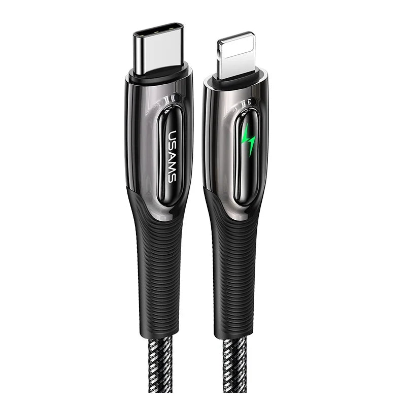 USAMS Type-C To Lightning PD 20W Fast Charging Charger Cable Data Cord For iPhone iPad Airpods (1m, Black)