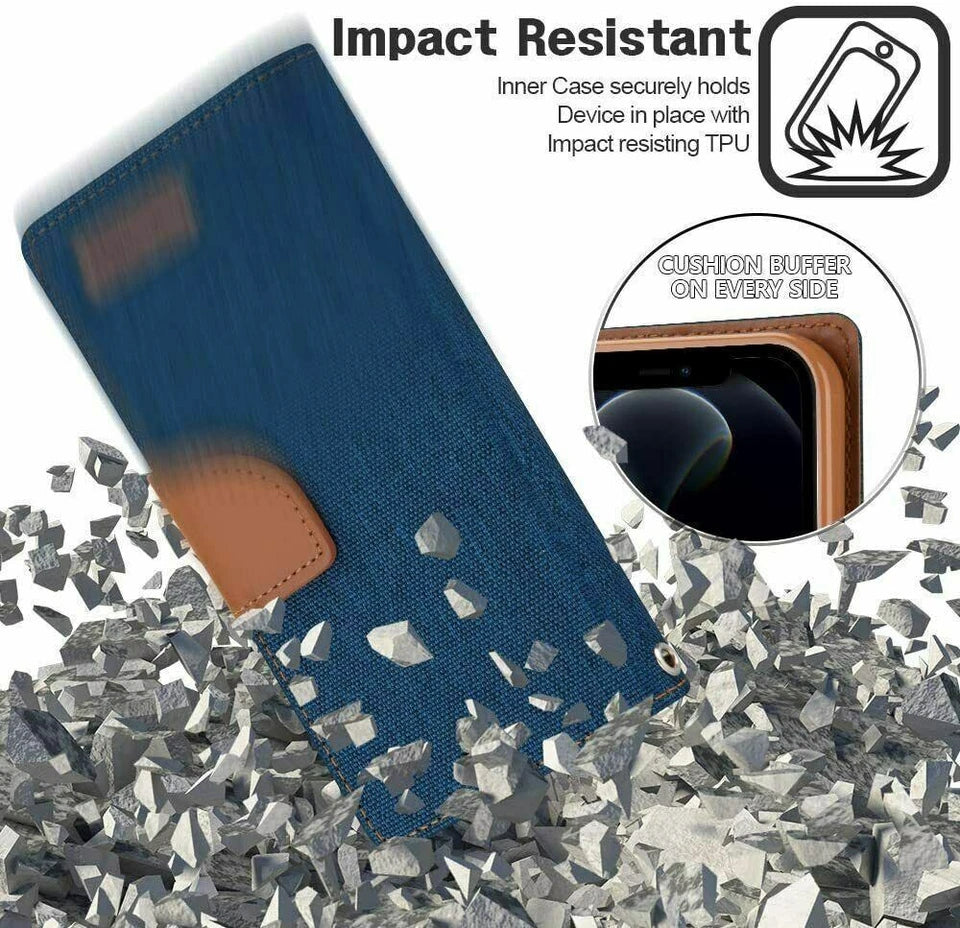 iPhone 11 Pro Max Denim Wallet Case Cover Card Holder Grey
