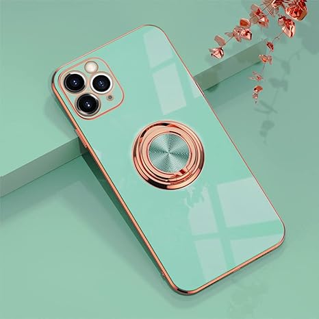 iPhone 11 Pro Marble Case With Golden Circle Magnetic Ring Sky blue