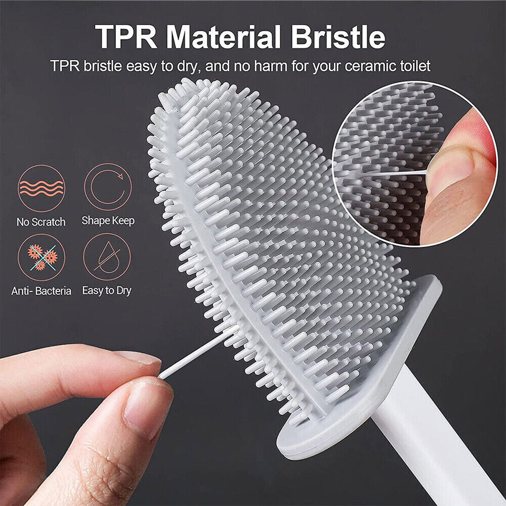Bathroom Silicone Bristles Toilet Brush Creative Cleaning Set With Holder (Grey)