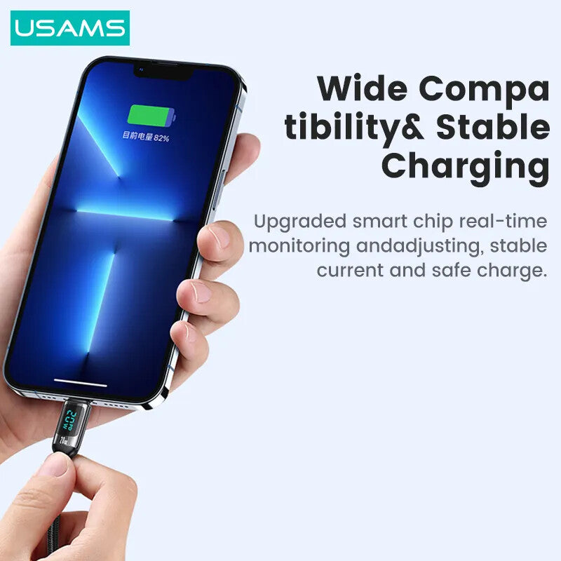 USAMS Braided USB To Lightning Charging Cable Charger Data Cord For iPhone iPad Airpods (Black)