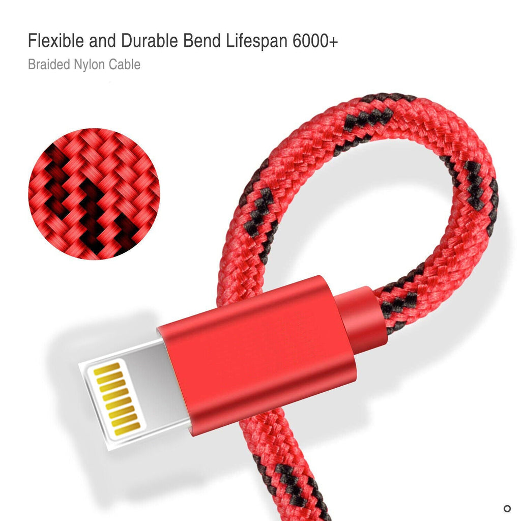 USB To Lightning Charging Cable Braided Nylon Data Cord For iPhone iPad Airpods (Red)