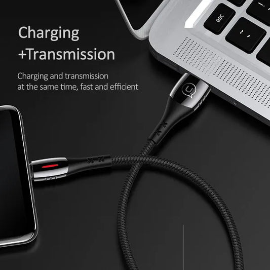 USAMS Braided USB To Lightning Fast Charging Cable Data Cord For iPhone 14 13 12 11 XS Pro Max iPad (2m)