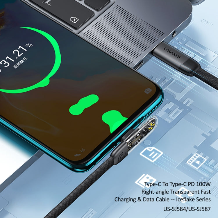 USAMS USB Type-C To Type C Cable Charge PD Quick Charging Data Fast Charger Samsung (1.2m, Black)