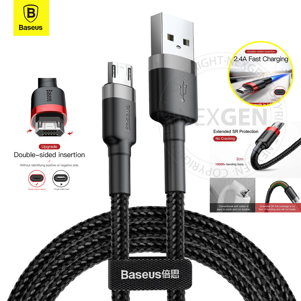 Baseus Micro USB to USB 2.0 High Speed Android Nylon Braided Charger Cable For Samsung Galaxy S7 S6 Nexus Nokia Kindle PS4 Xbox One Controller (0.5m, Black/Grey)