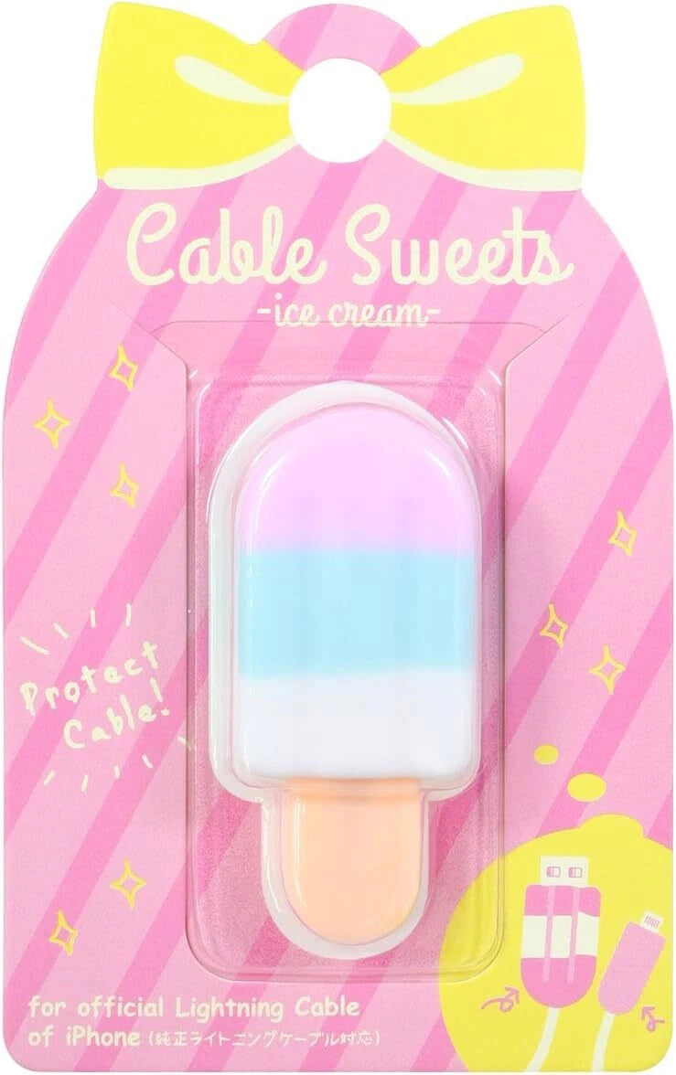 Ice Cream Cable Protector Cute Silicone Cover For USB Charging Cable (Blue/Pink/White)