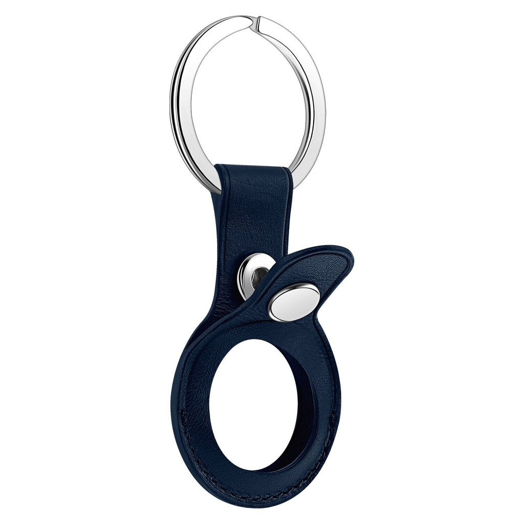 Apple AirTag Leather Case Protective Shell Cover Location Tracker Keychain Holder Sleeve (Midnight Blue)