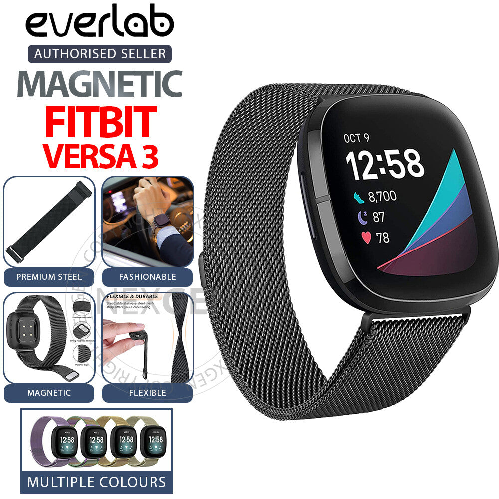 Magnetic Milanese Loop Magnetic Clasp Replacement Strap Metal Quick Release Band For Fitbit Versa 3 (Large, Silver)