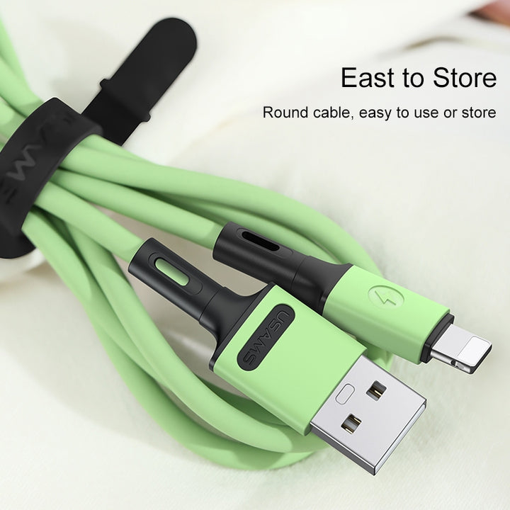 USAMS Silicone USB To Lightning Fast Charging Cable Data Cord For Apple iPhone 14 13 12 11 XS Pro Max iPad (1m, White)