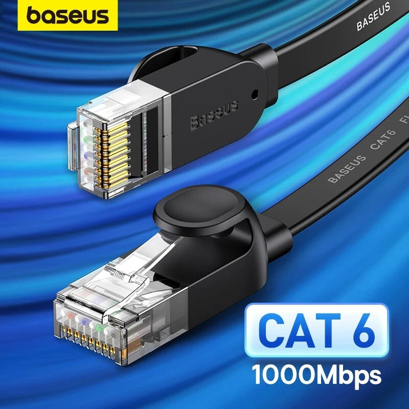 Baseus Cat 6 Ethernet Cable Flat High Speed Internet & Network Cable, RJ45 Connectors,Professional LAN Cable Shielded For Modem Router PC Computer Office (3m, Grey)