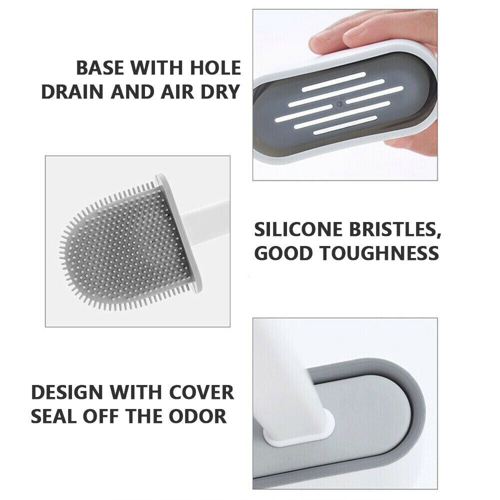 Bathroom Silicone Bristles Toilet Brush Creative Cleaning Set With Holder (Grey)