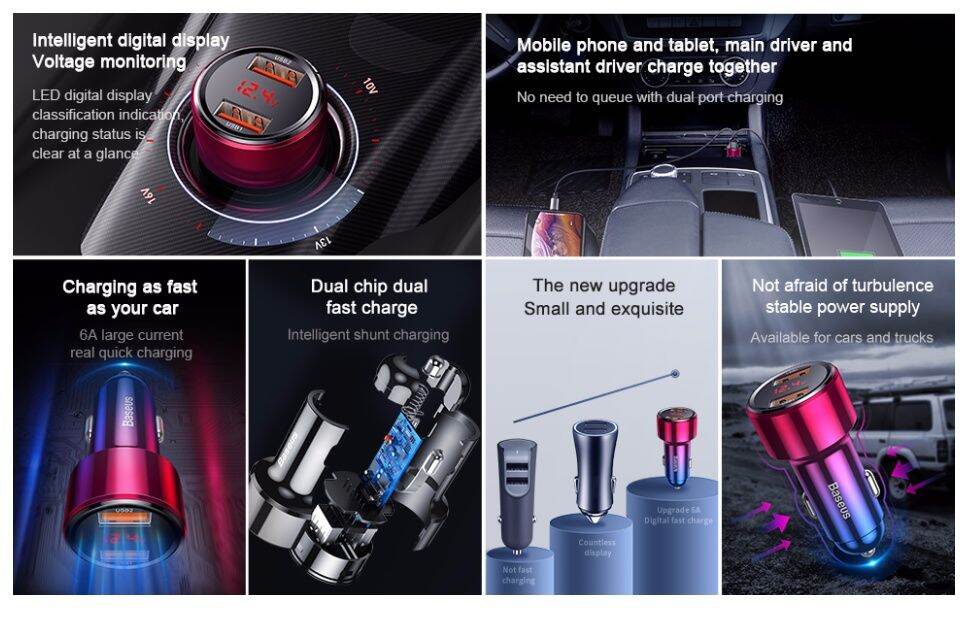 Baseus 45W Handsfree Bluetooth FM Transmitter MP3 Magic Series Car Charger USB & Type C Dual Charging Port (Black)