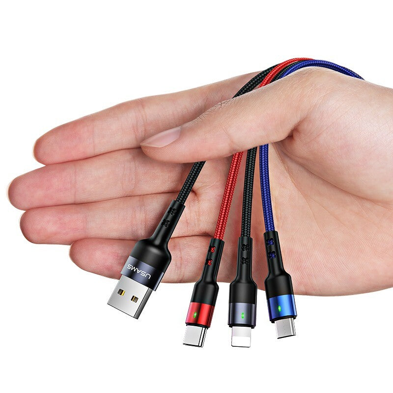USAMS 3 in 1 Fast USB Charging Cable Multi Charger Cord Type C Micro USB iPhone (0.35m)