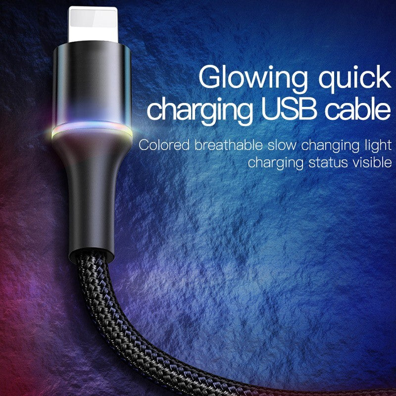 Baseus USB To Lightning LED Braided Charging Charger Data Cord Colourful Series For iPad iPhone (Red)