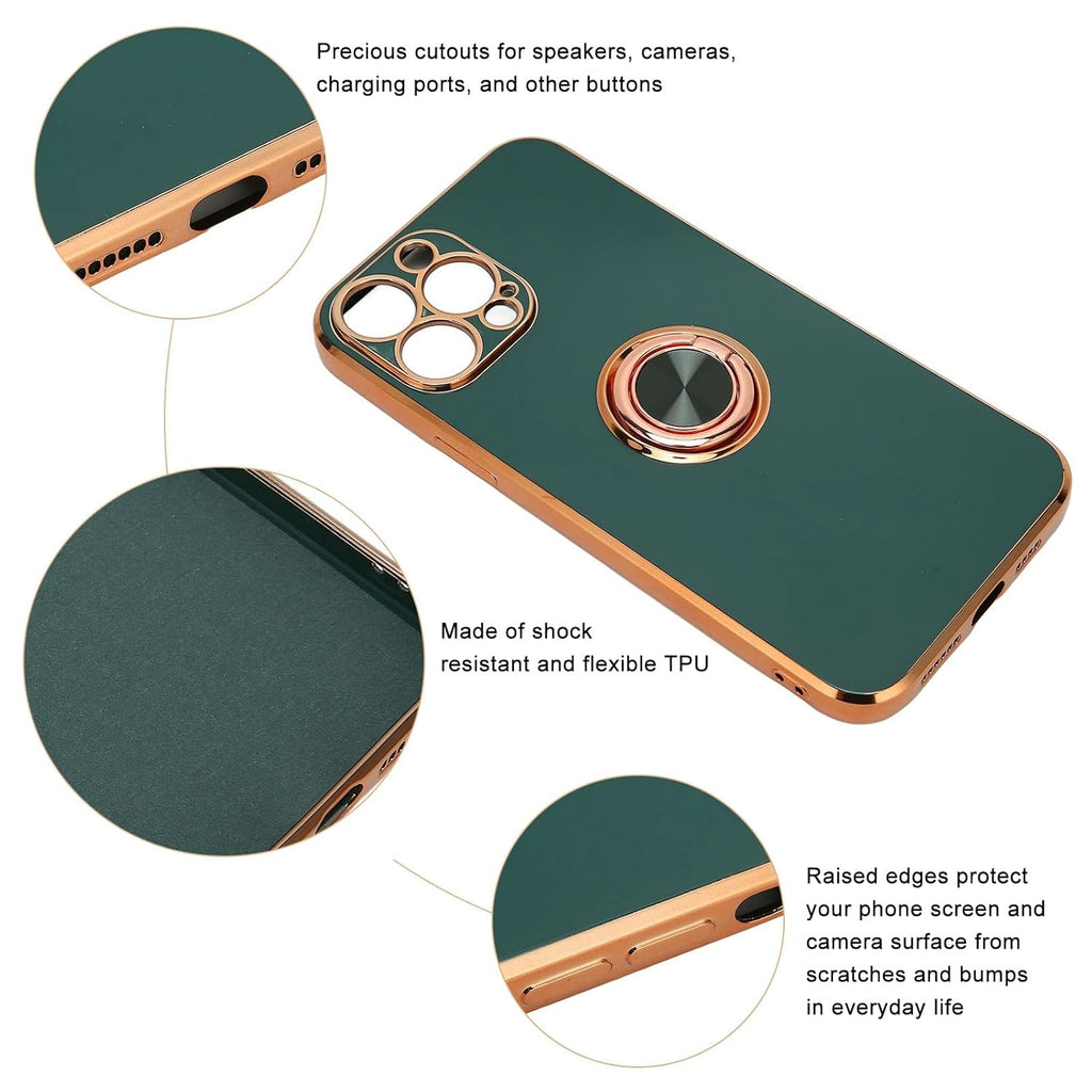 iPhone 13 Pro Marble Case With Golden Circle Magnetic Ring Grey