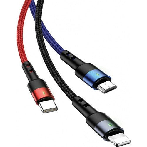 USAMS 3 in 1 Fast USB Charging Cable Multi Charger Cord Type C Micro USB iPhone (0.35m)
