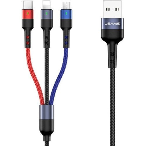 USAMS 3 in 1 Fast USB Charging Cable Multi Charger Cord Type C Micro USB iPhone (0.35m)
