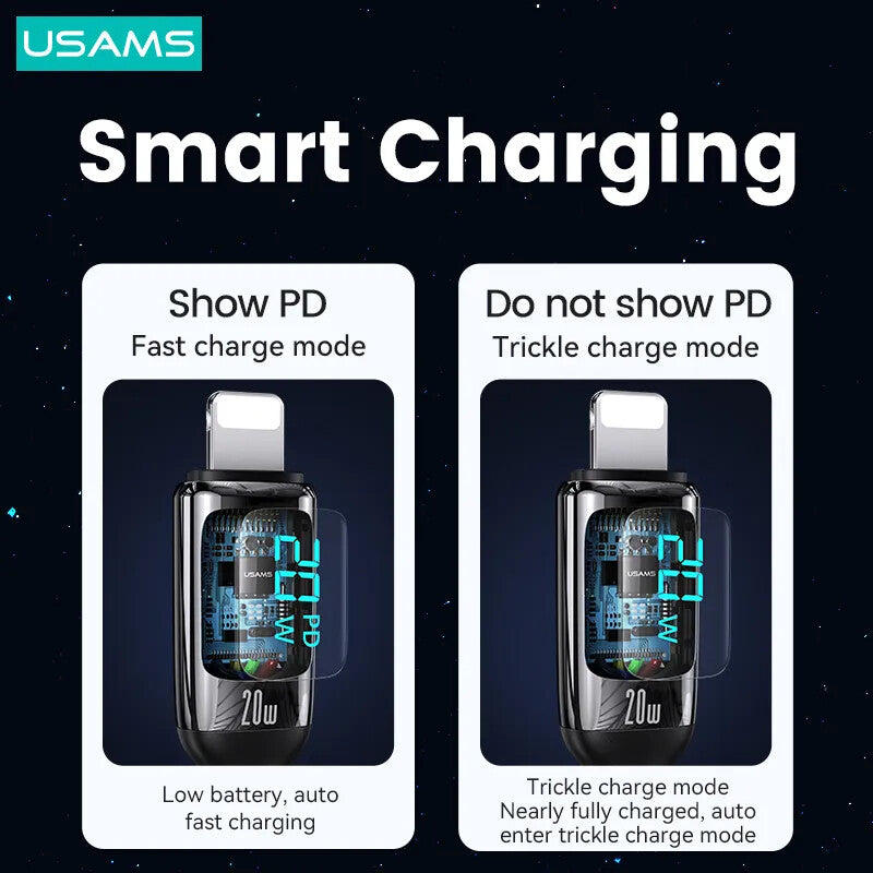 USAMS Braided USB To Lightning Charging Cable Charger Data Cord For iPhone iPad Airpods (Black)