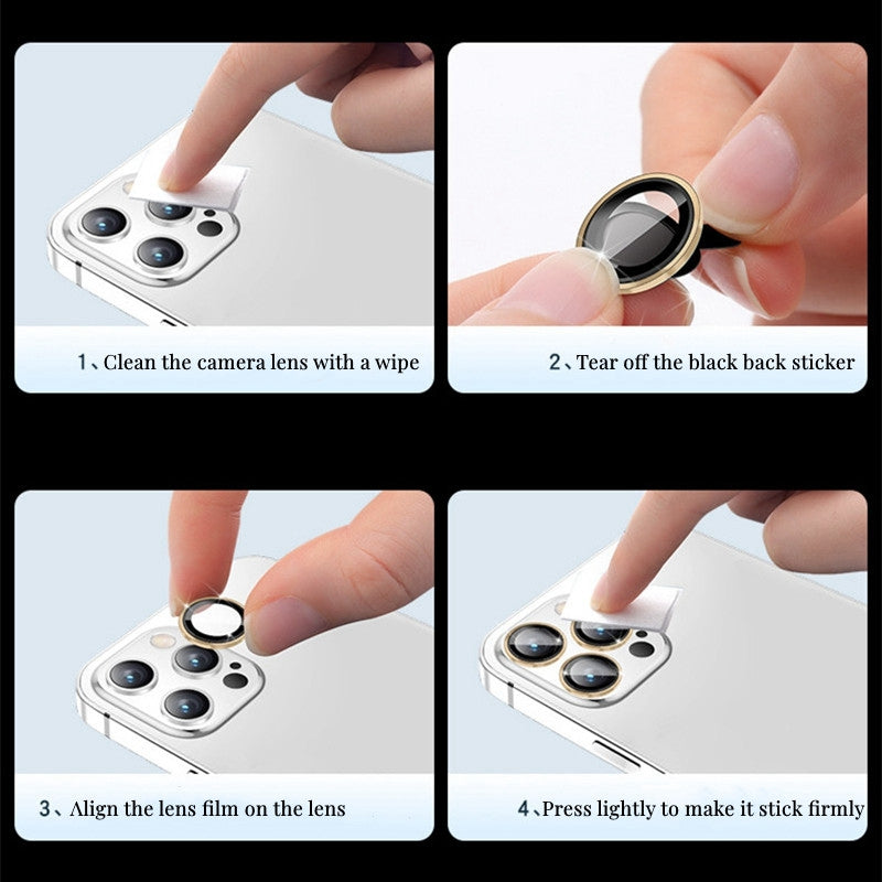Metal Ring Tempered Glass Camera Lens Protector For iPhone 12 Pro