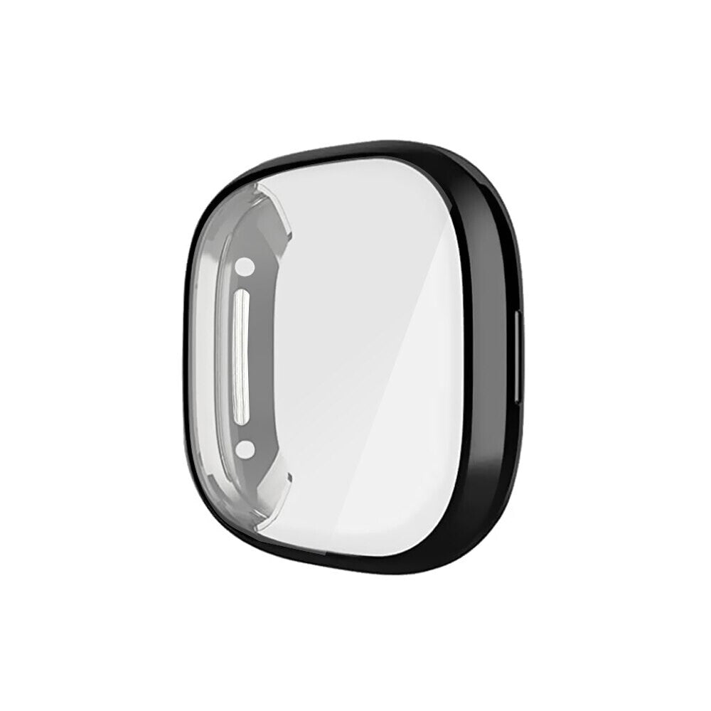 Shockproof Tempered Glass Cover TPU Case For Fitbit Versa (Black)