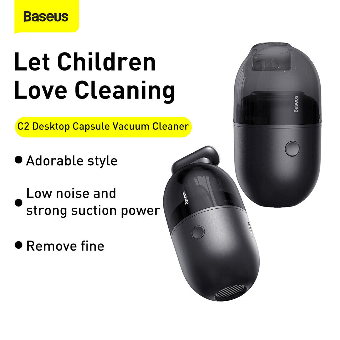 Baseus Mini Car Vacuum Cleaner 1,000pa Cordless Strong Desktop Capsule Suction Portable Wireless C2 Series (White)