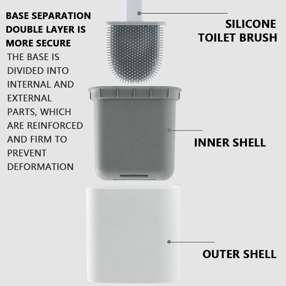 Bathroom Silicone Bristles Toilet Brush Creative Cleaning Set With Holder (Grey)