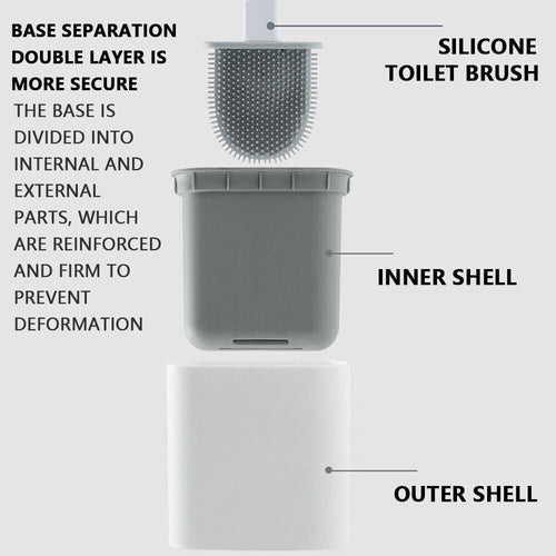 Bathroom Silicone Bristles Toilet Brush Creative Cleaning Set With Holder (Grey)