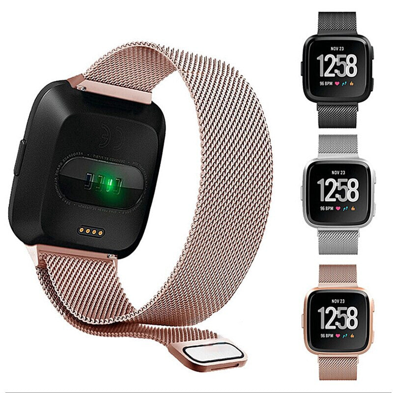 Magnetic Milanese Loop Magnetic Clasp Replacement Strap Metal Quick Release Band For Fitbit Versa 3 (Large, Purple)