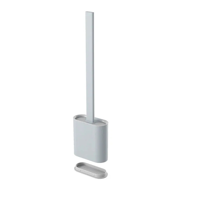 Bathroom Silicone Bristles Toilet Brush Creative Cleaning Set With Holder (Grey)