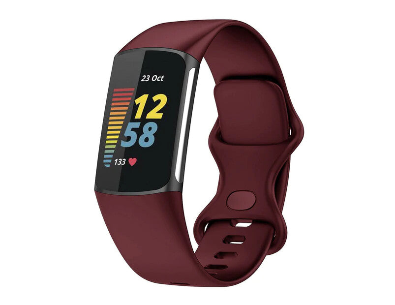For Fitbit Charge 5 / 6 Replacement Strap Silicone Sports Watch Band Wristband (Wine Red)
