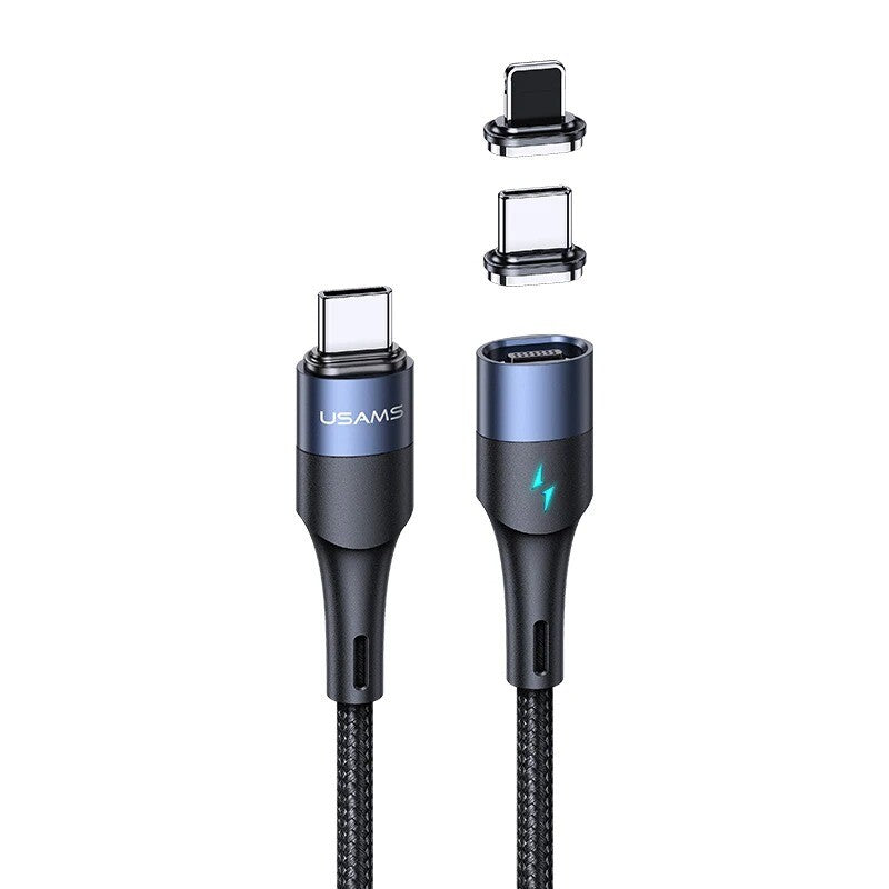 USAMS Type-C To Lightning 20W+Type-C 60W PD Fast Charge Magnetic Data Cable 1.2m Blue