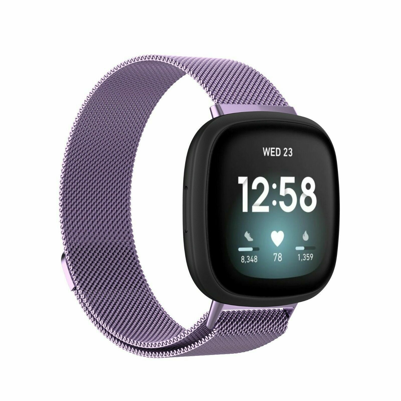 Magnetic Milanese Loop Magnetic Clasp Replacement Strap Metal Quick Release Band For Fitbit Versa 3 (Large, Purple)