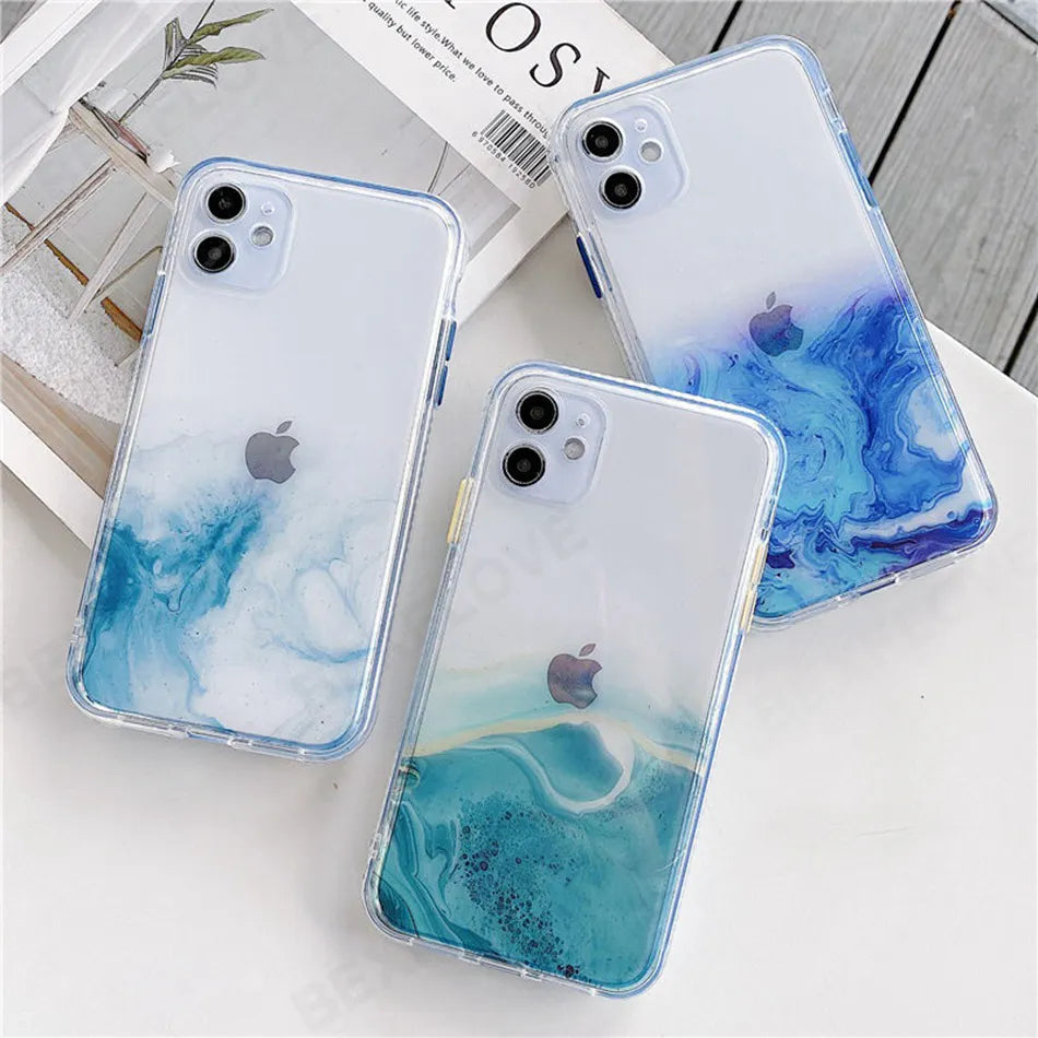 Marble Shockproof Clear Case Glitter Bling Cover for iPhone 14 Pro
