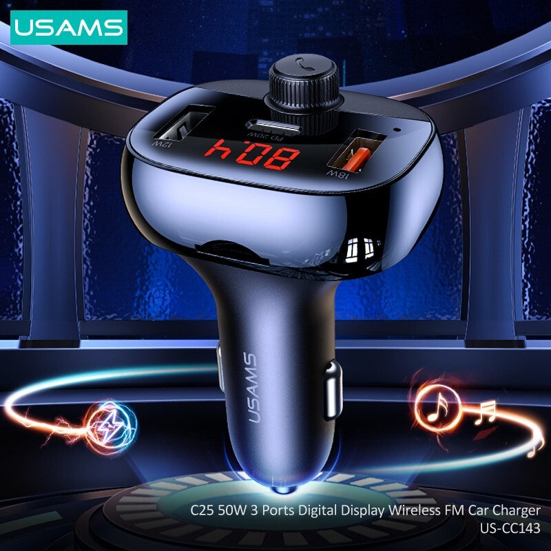 USAMS 50W Fast Charging Car Charger PD USB Type C Cigarette Lighter Adapter
