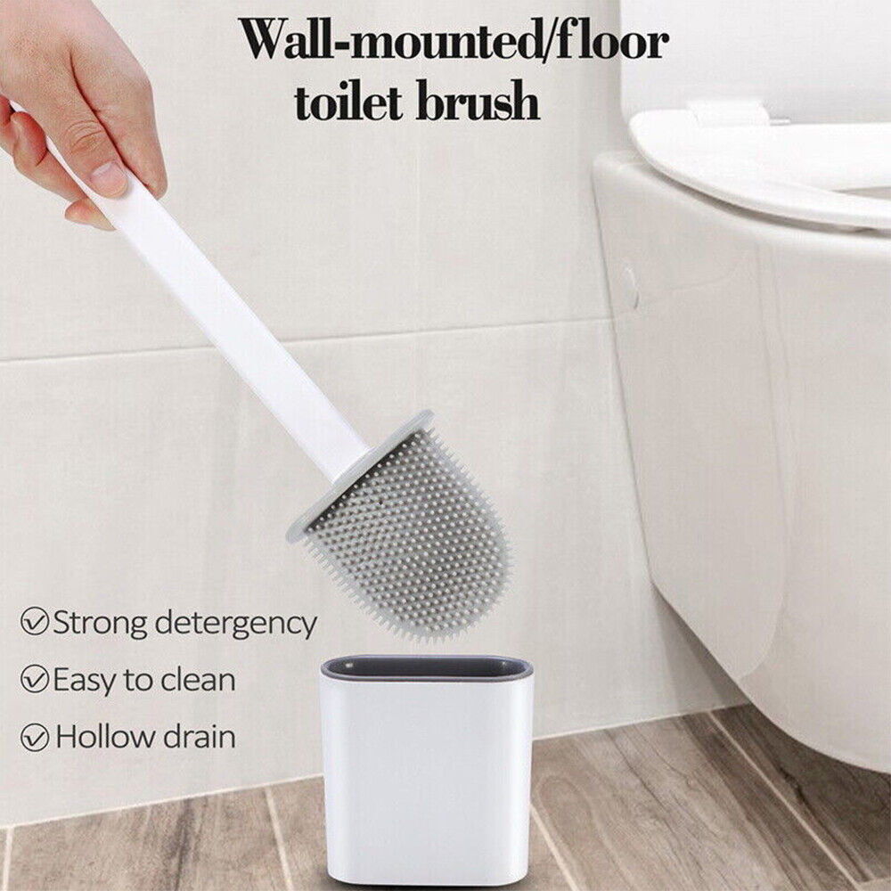 Bathroom Silicone Bristles Toilet Brush Creative Cleaning Set With Holder (Grey)