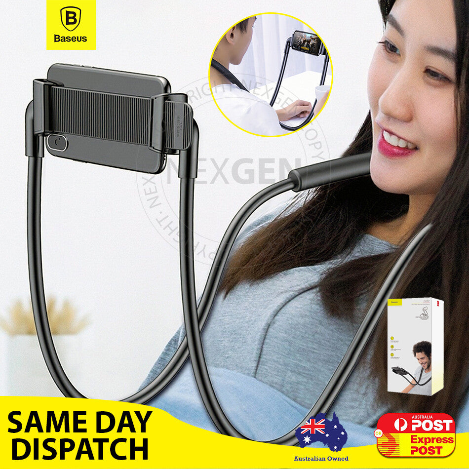 Baseus Aluminium Lazy Neck Phone Holder Hanging Mobile Tablet Support For Video Movie Watching (White)