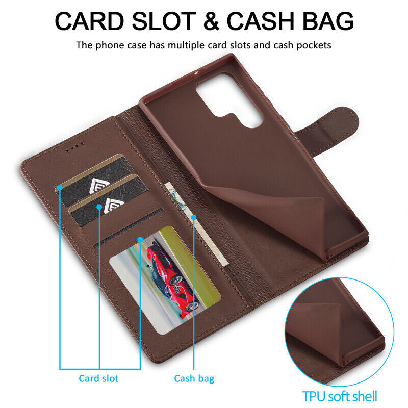 Wallet Case With Card Slots Holder, Lightweight Folio Cover with Kickstand, Retro Style Soft Leather Magnetic Flip For Samsung Note 20