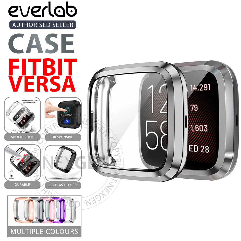 Shockproof Tempered Glass Screen Protector Case Full Protective Electroplate Soft TPU Bumper Cover TPU Case For Fitbit Versa 4 3 2 1 Sense (Versa 1, Grey)