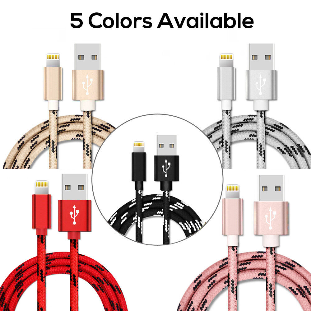 USB To Lightning Charging Cable Braided Nylon Data Cord For iPhone iPad Airpods (Red)