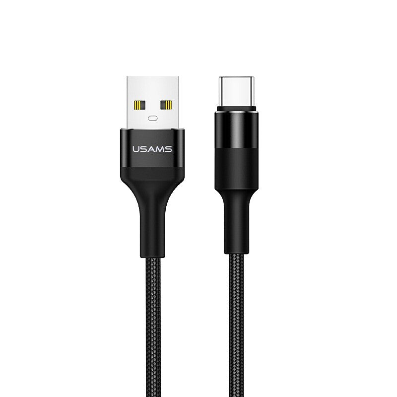USAMS USB To Type C Charger Cable 3A Fast Charging Lead Data Cord For Samsung (Black, 1.5m)