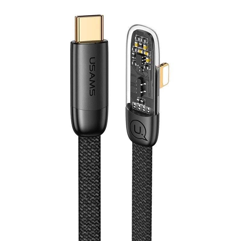 USAMS USB Type C To Lightning iPhone Cable 90 Degree Quick Charging Data Fast Charger (Black, 1.2m)